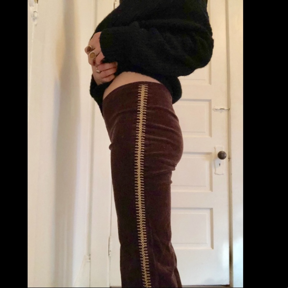 Rare Vintage brown corduroy bell bottoms crochet